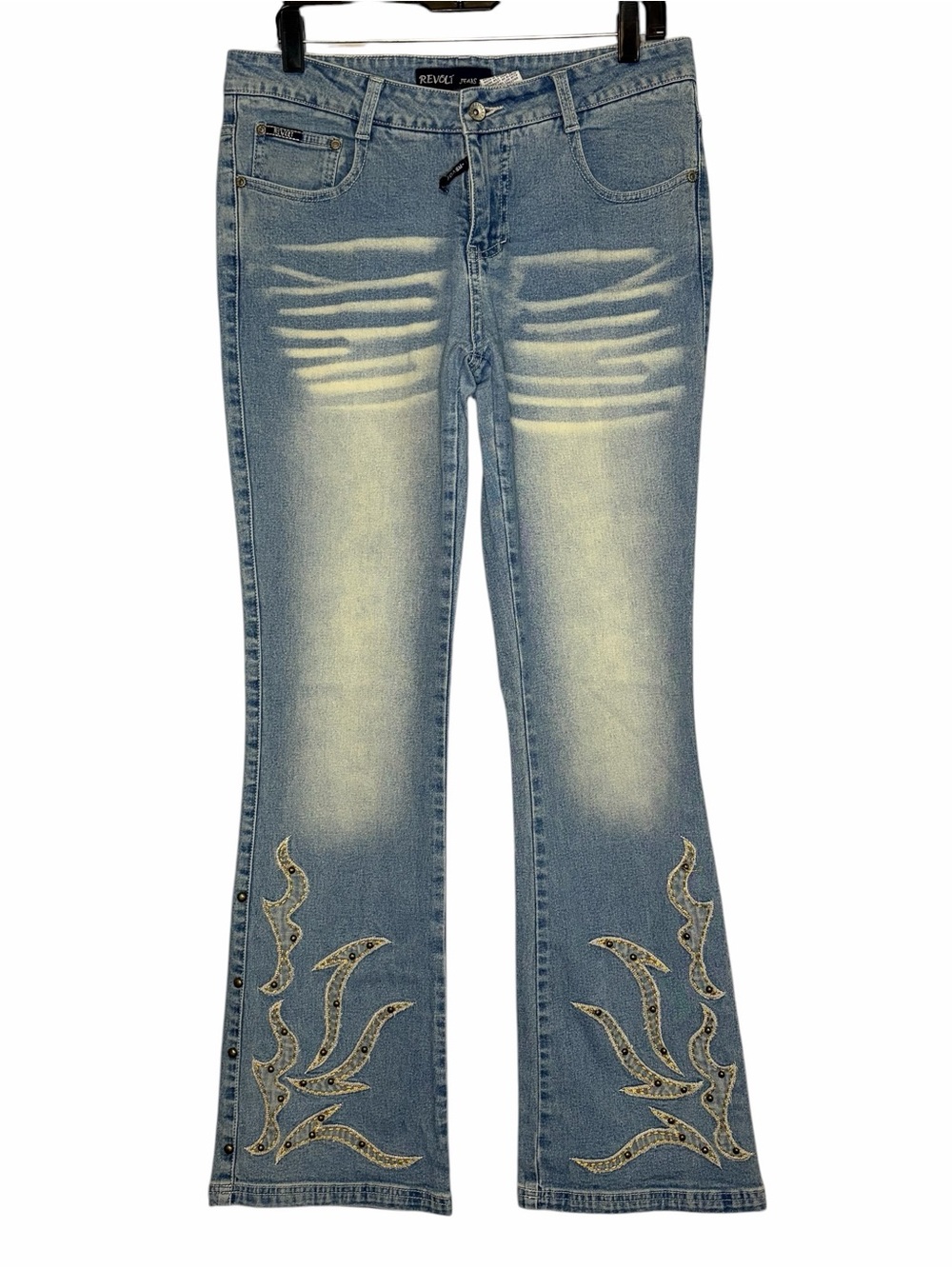 Y2k Low Rise Light Wash Embellished Flared Jeans Revolt Women’s 11/12